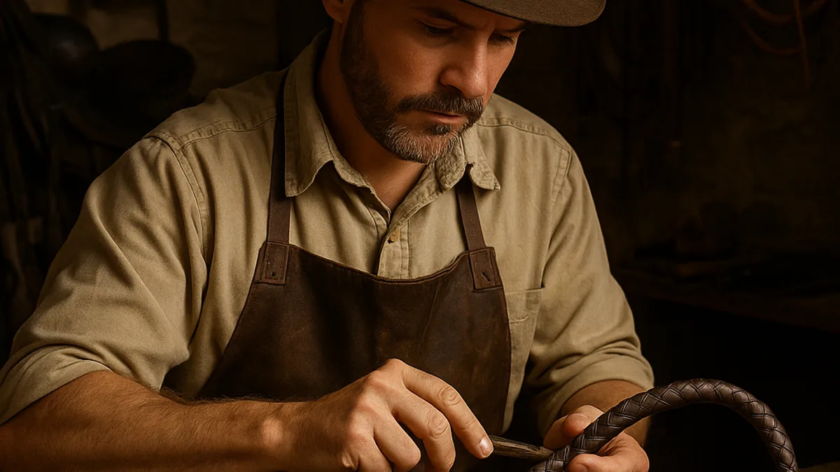 An artisan creating a buggy whip