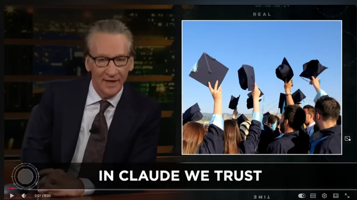 Bill Maher on Realtime with HBO commenting on AI pushback at graduation ceremonies
